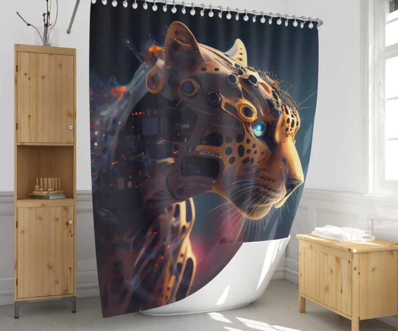 Robot Cat Portrait Shower Curtain 1