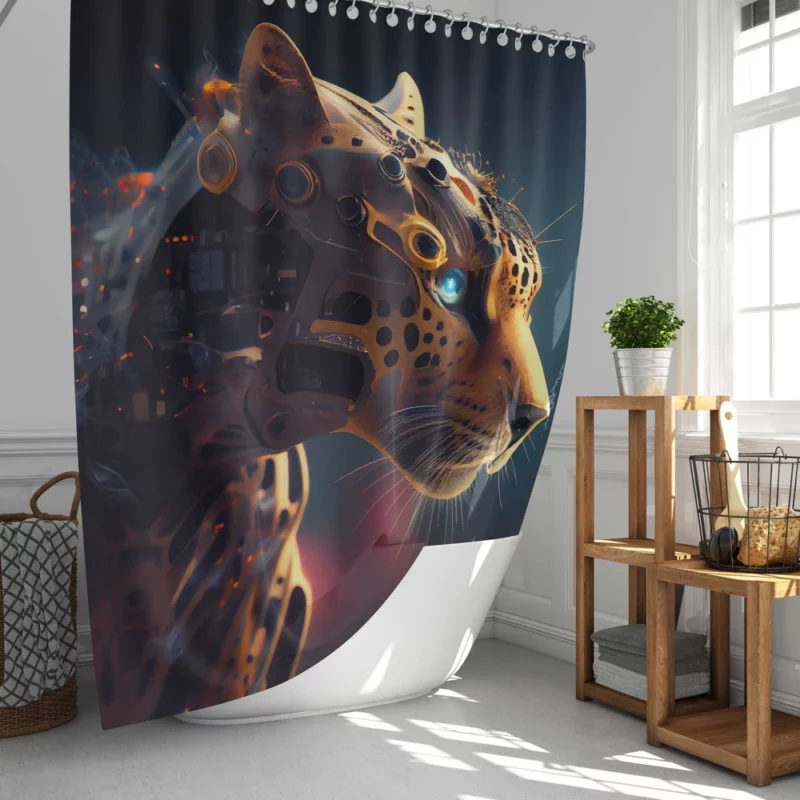 Robot Cat Portrait Shower Curtain