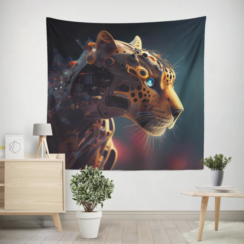 Robot Cat Portrait Wall Tapestry