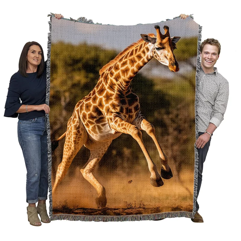 Running Giraffe Woven Blanket