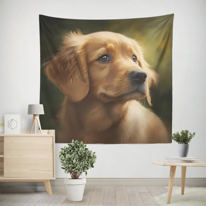 Sad Golden Retriever Painting Wall Tapestry