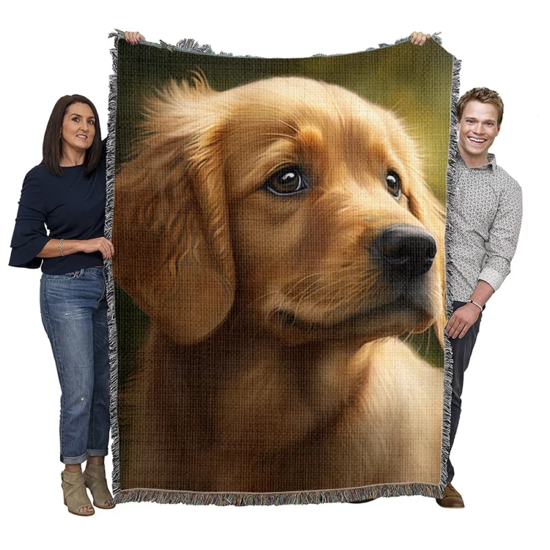 Sad Golden Retriever Painting Woven Blanket