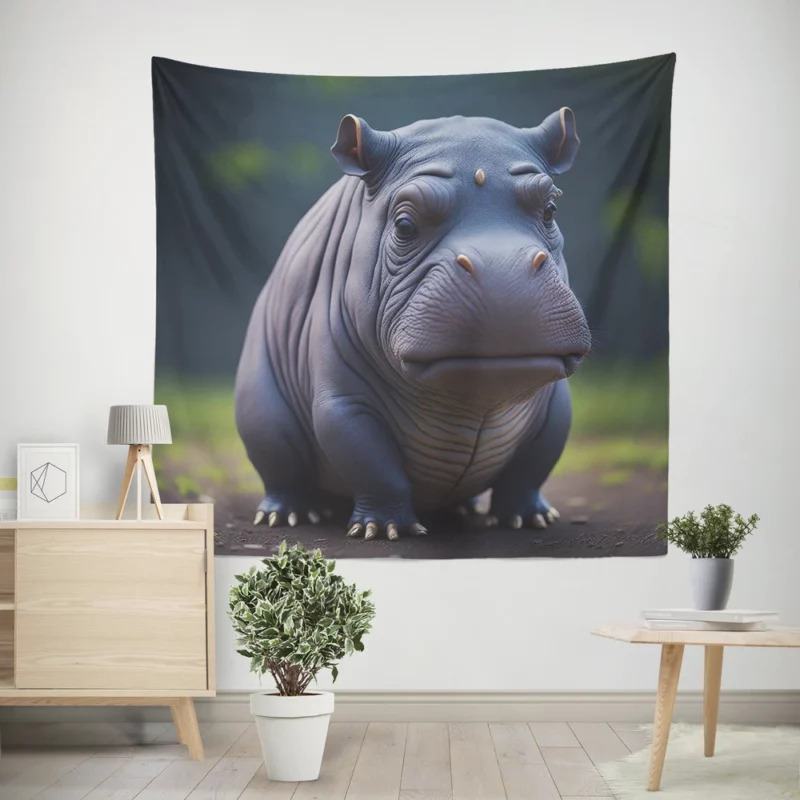 Sad Hippo on a Dirt Road Wall Tapestry