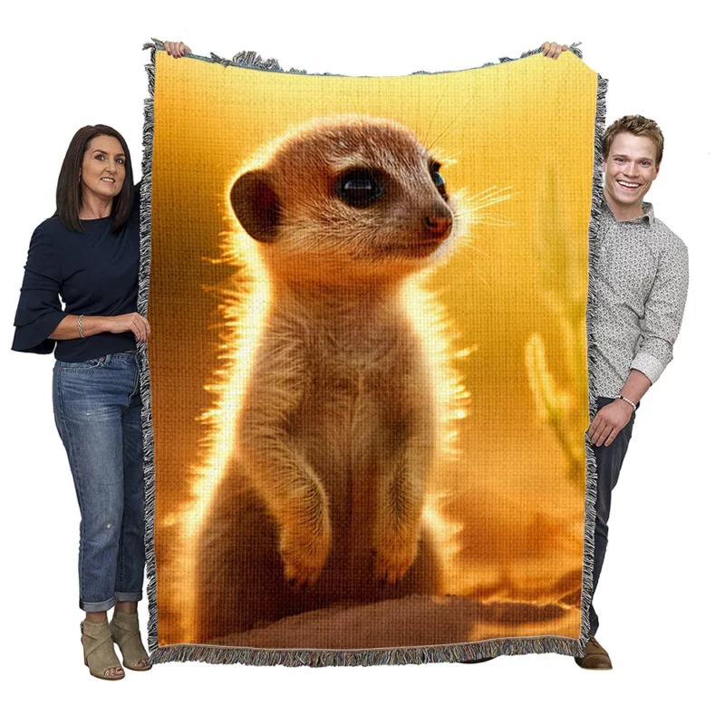 Sandy Stand Meerkat Cub Woven Blanket