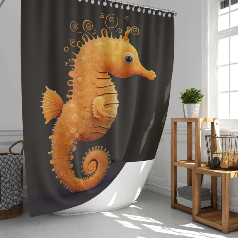 Seahorse Drawing on Black Shower Curtain