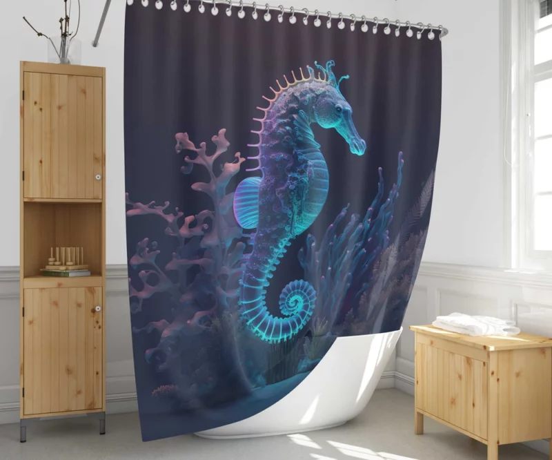 Seahorse Sitting on Coral Reef Shower Curtain 1