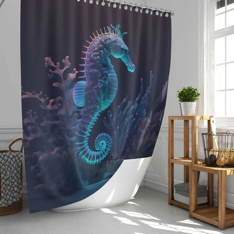 Seahorse Sitting on Coral Reef Shower Curtain