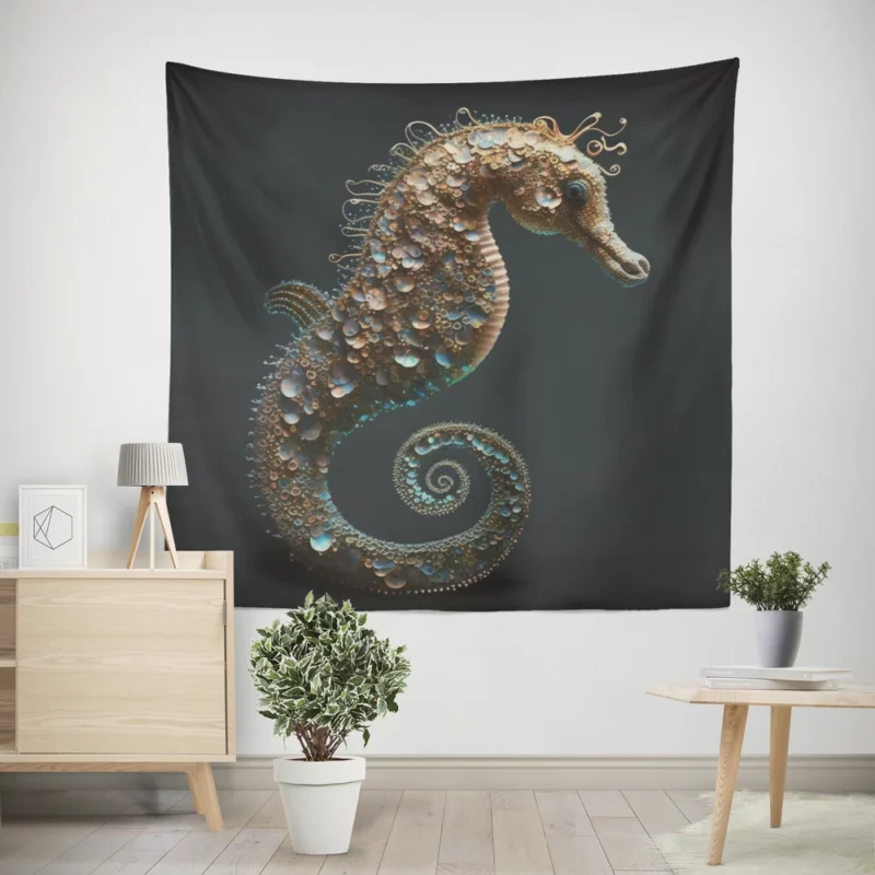 Seahorse With Blue Shell Wall Tapestry