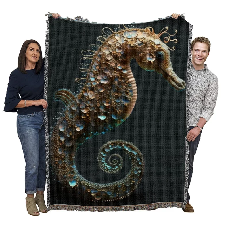Seahorse With Blue Shell Woven Blanket