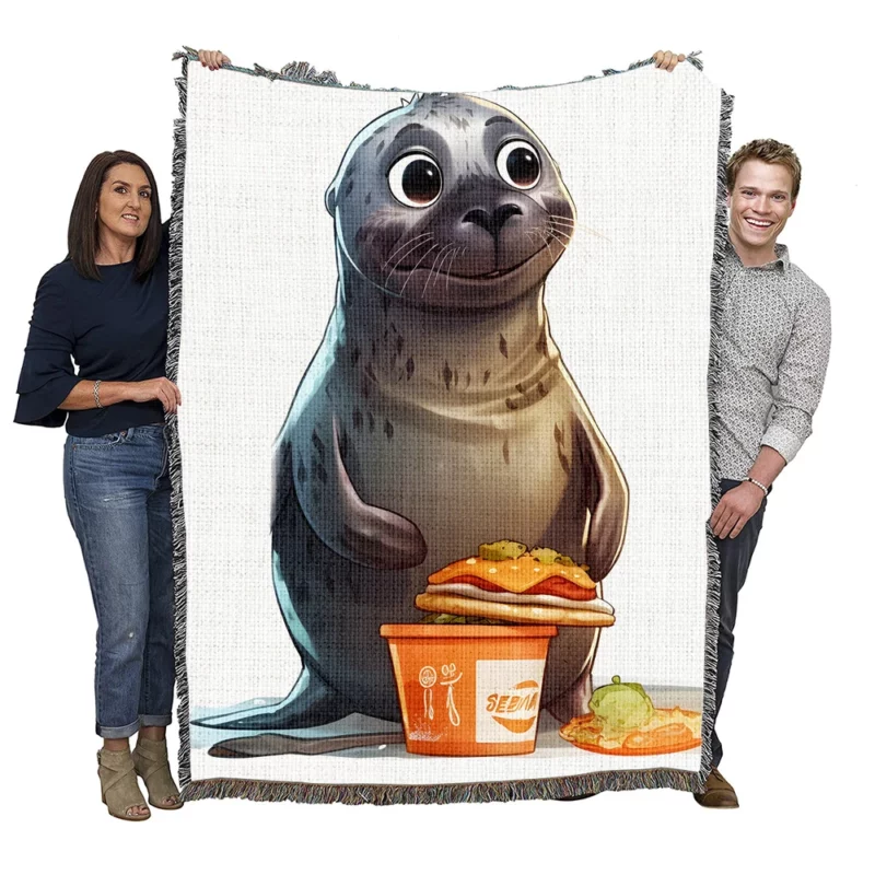 Seal Standing Near Food Woven Blanket