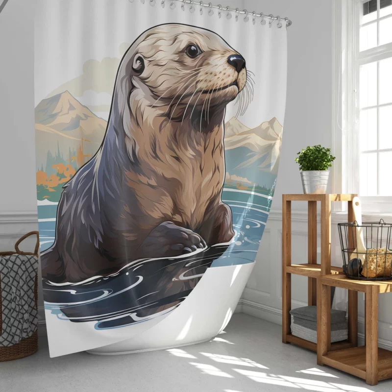 Seal in Deep Waters with Mountain Backdrop Shower Curtain