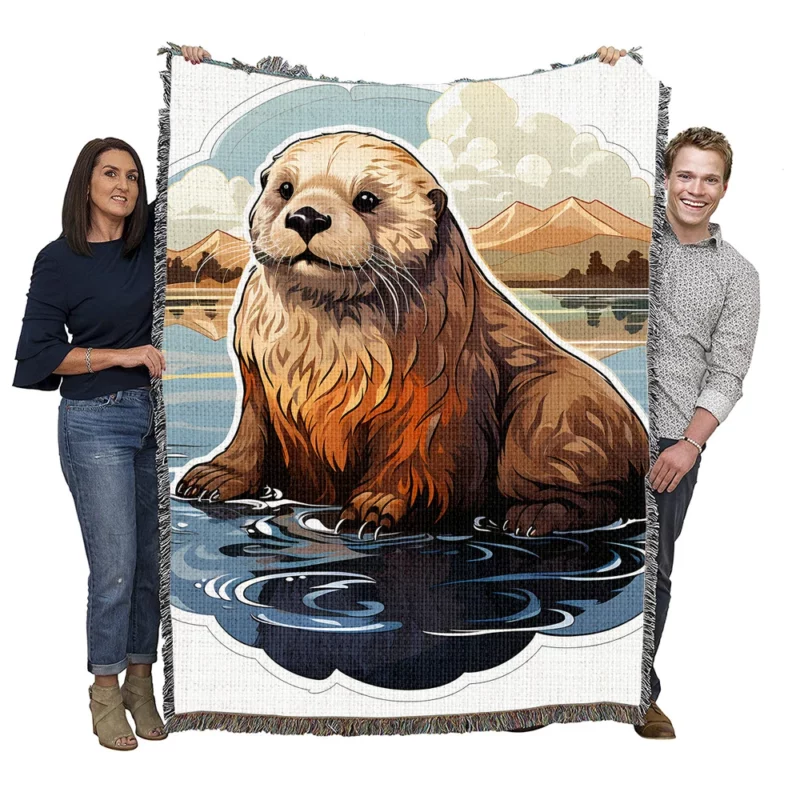 Seal in Picturesque Water and Mountain Scene Woven Blanket