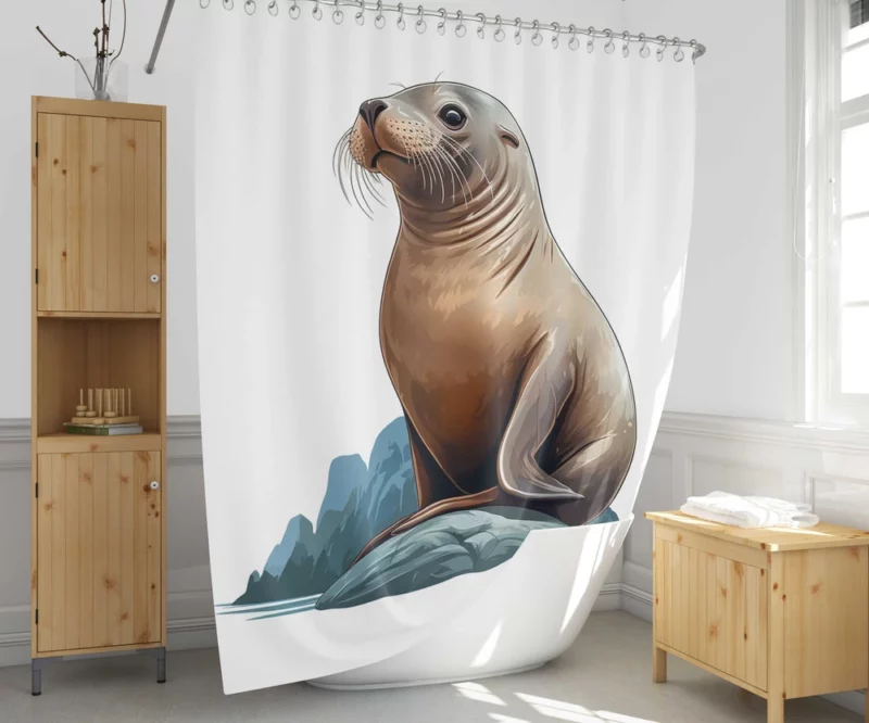 Seal on Rock with Mountain Backdrop Shower Curtain 1