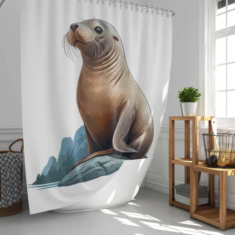 Seal on Rock with Mountain Backdrop Shower Curtain