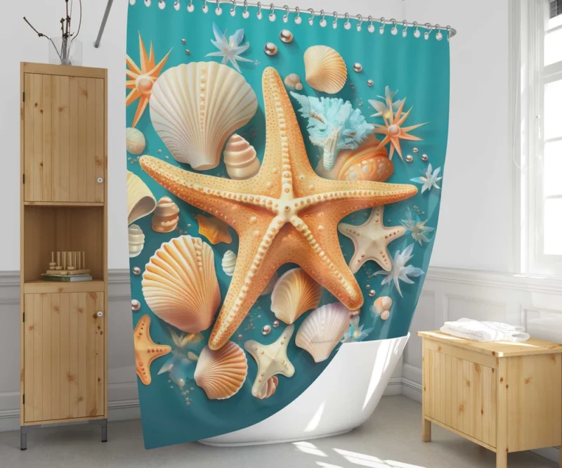 Seaside Starfish Vector Clip Art Shower Curtain 1