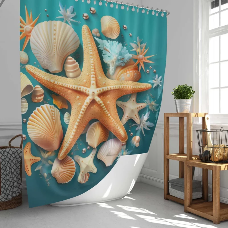 Seaside Starfish Vector Clip Art Shower Curtain