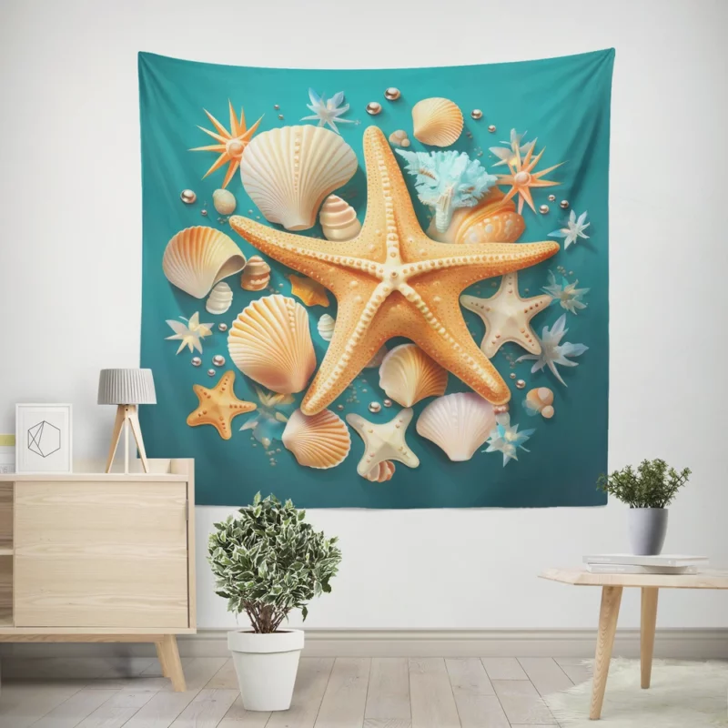 Seaside Starfish Vector Clip Art Wall Tapestry