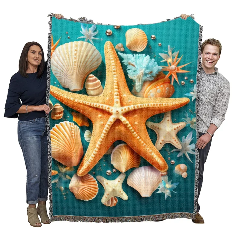Seaside Starfish Vector Clip Art Woven Blanket