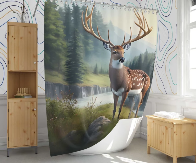 Serene Deer in Nature Shower Curtain 1