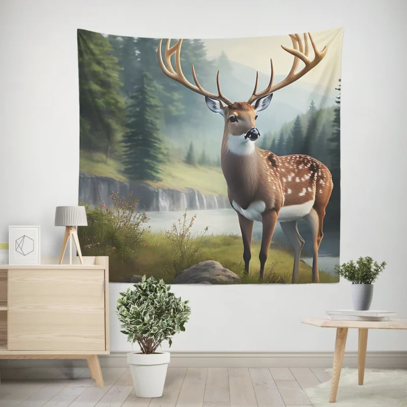 Serene Deer in Nature Wall Tapestry