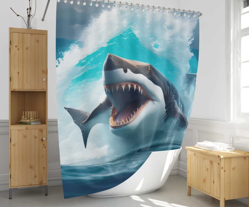 Shark Swimming with Mouth Wide Open Shower Curtain 1