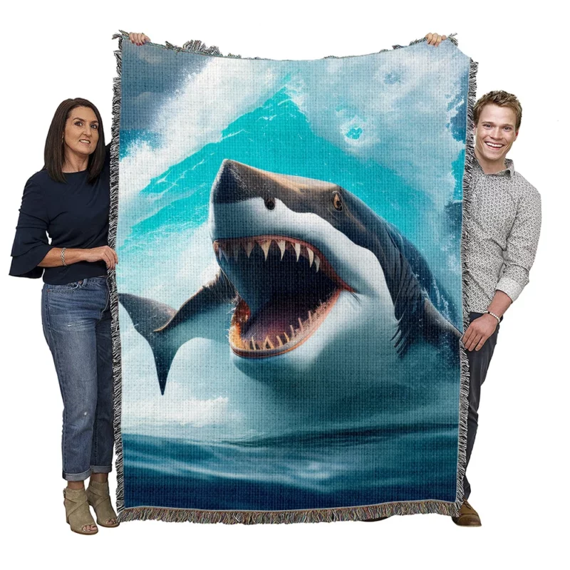 Shark Swimming with Mouth Wide Open Woven Blanket