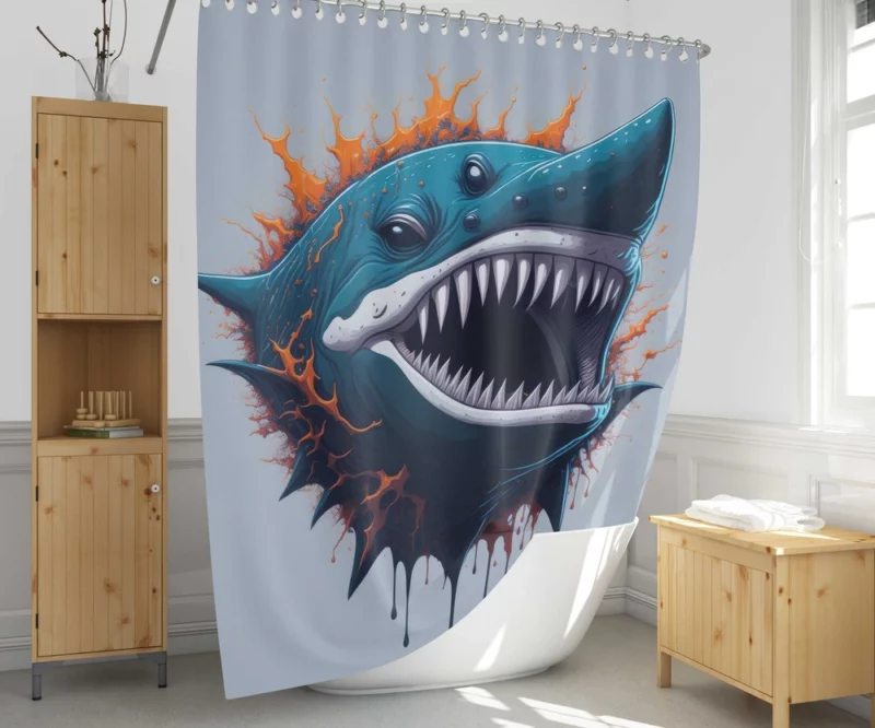 Shark with Blue Tail and Red Spot Shower Curtain 1