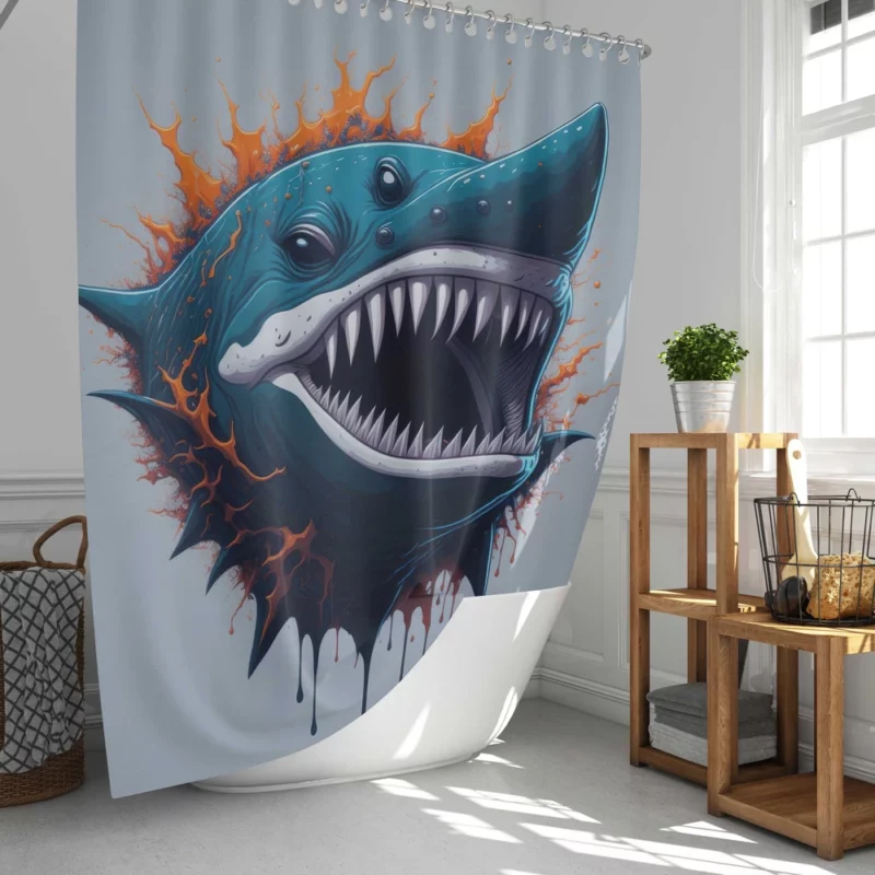 Shark with Blue Tail and Red Spot Shower Curtain