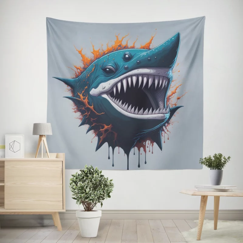 Shark with Blue Tail and Red Spot Wall Tapestry