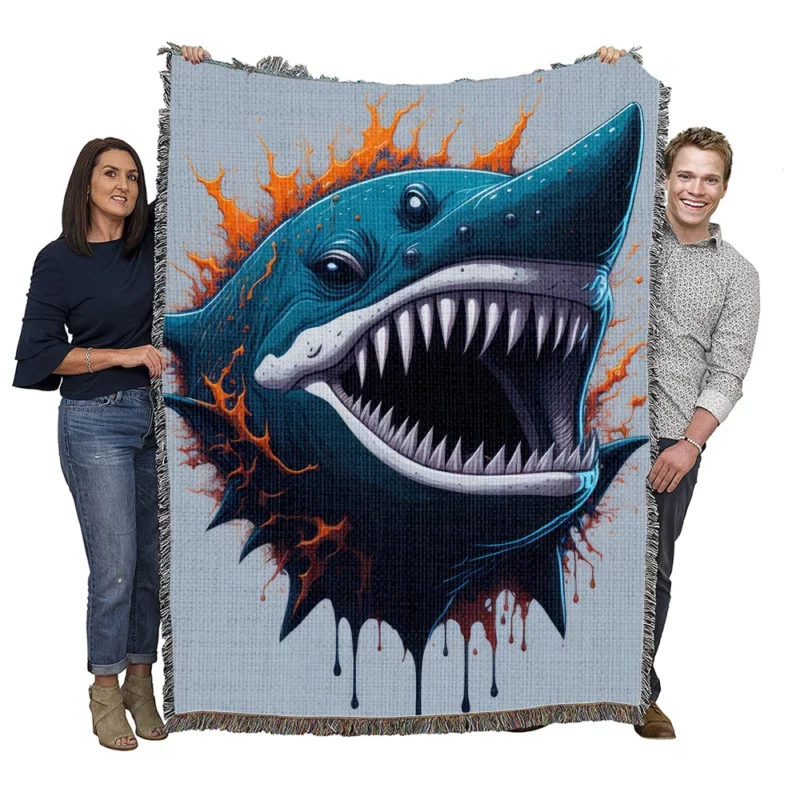 Shark with Blue Tail and Red Spot Woven Blanket