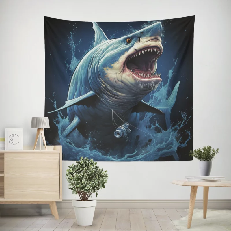 Shark with Fishing Hook in Its Mouth Wall Tapestry