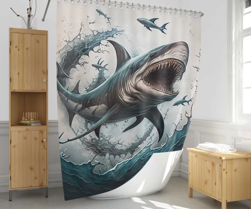 Shark with Open Mouth in Ocean Shower Curtain 1