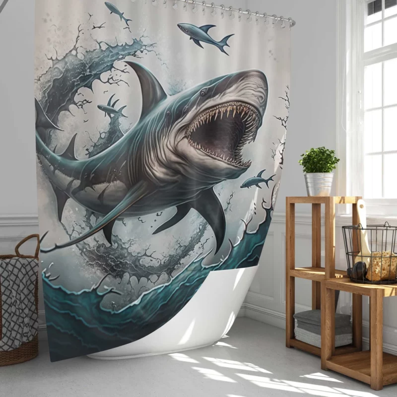 Shark with Open Mouth in Ocean Shower Curtain