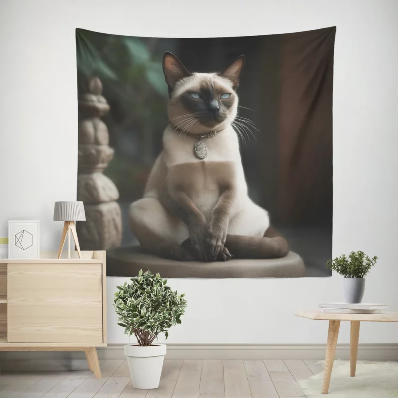 Siamese Cat Meditating Wall Tapestry