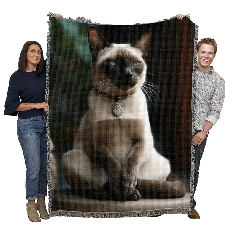 Siamese Cat Meditating Woven Blanket