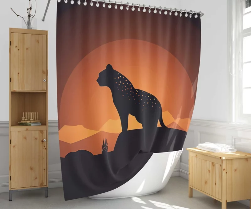 Silhouetted Leopard Sunset Shower Curtain 1