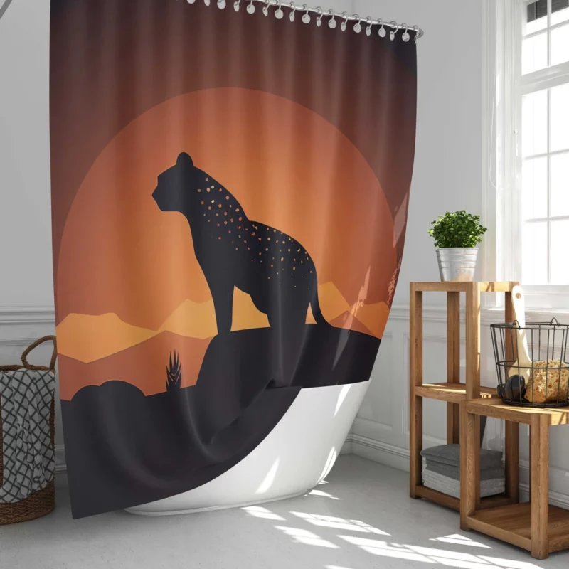 Silhouetted Leopard Sunset Shower Curtain