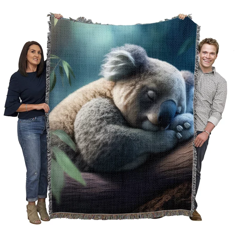 Sleeping Koala Close-Up Woven Blanket