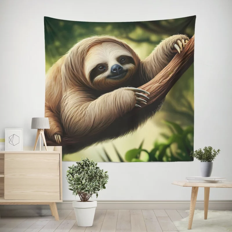 Sloth Lounging on a Branch Wall Tapestry