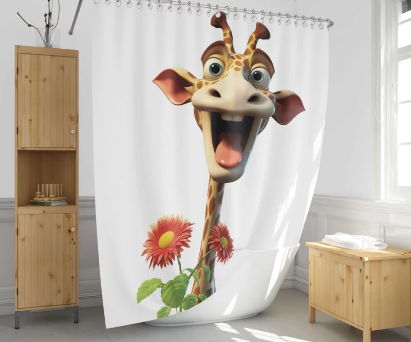 Smiling Giraffe With Flower Shower Curtain 1