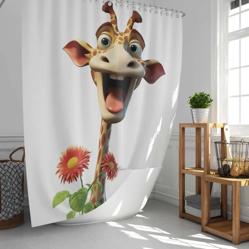 Smiling Giraffe With Flower Shower Curtain