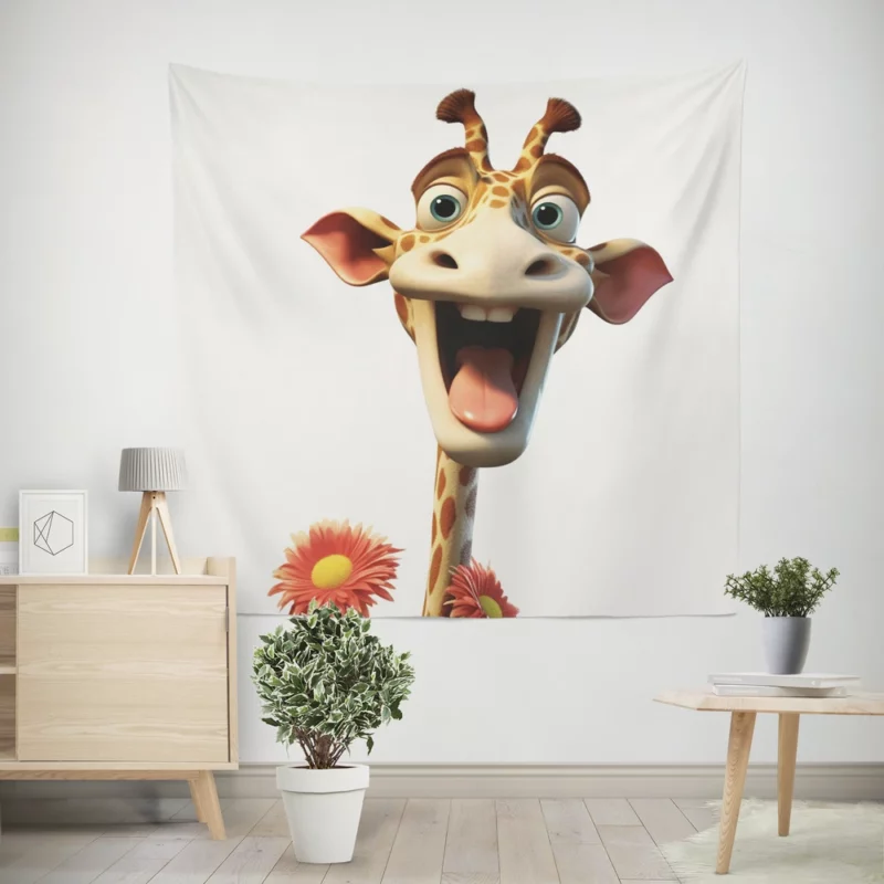 Smiling Giraffe With Flower Wall Tapestry