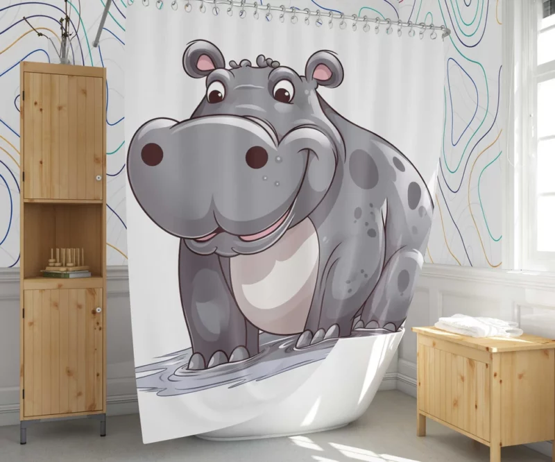 Smiling Hippo in the Water Shower Curtain 1