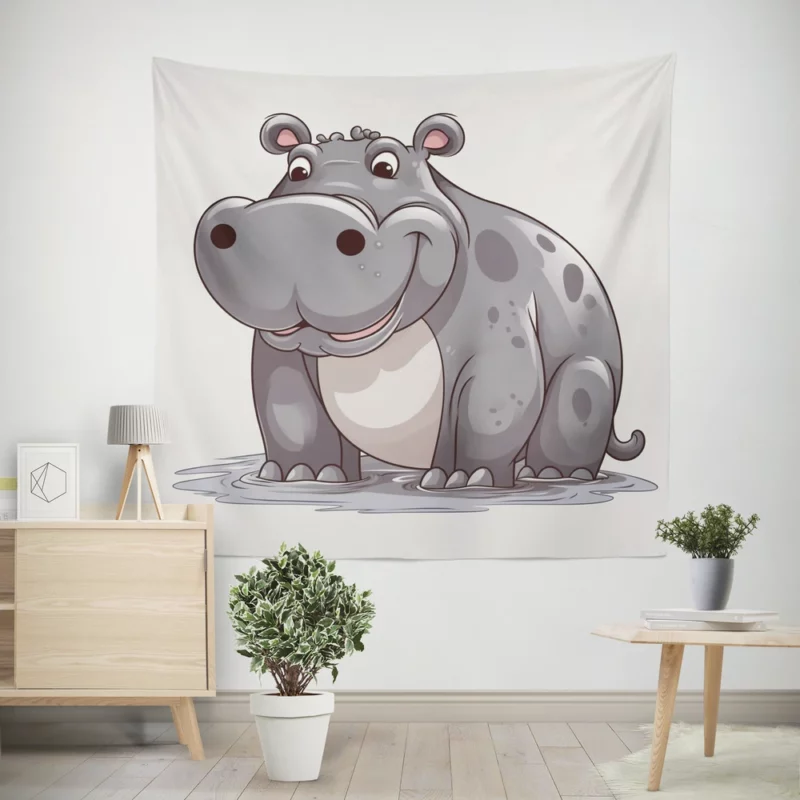 Smiling Hippo in the Water Wall Tapestry