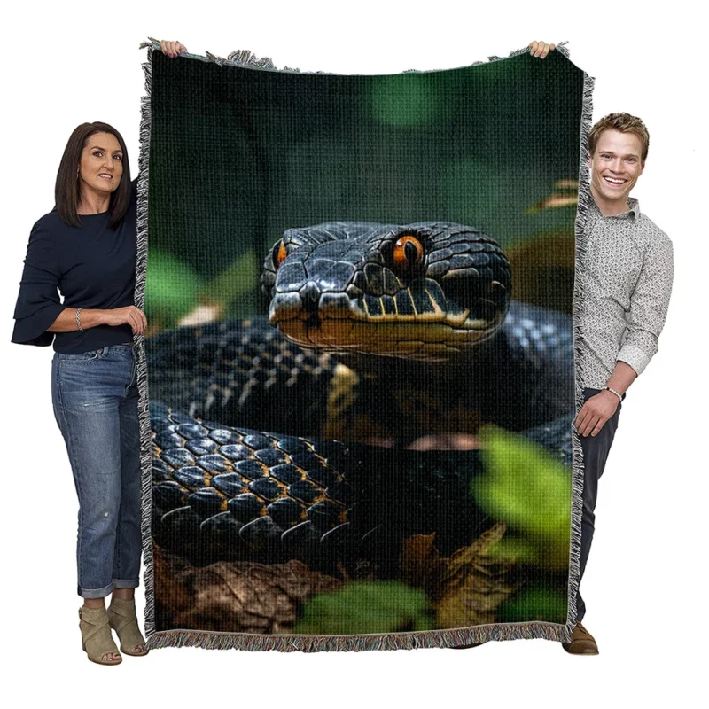 Snake With Yellow Eyes Woven Blanket