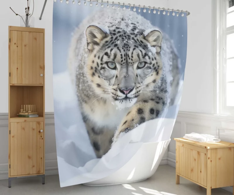 Snow Leopard Prowling in the Snowstorm Shower Curtain 1