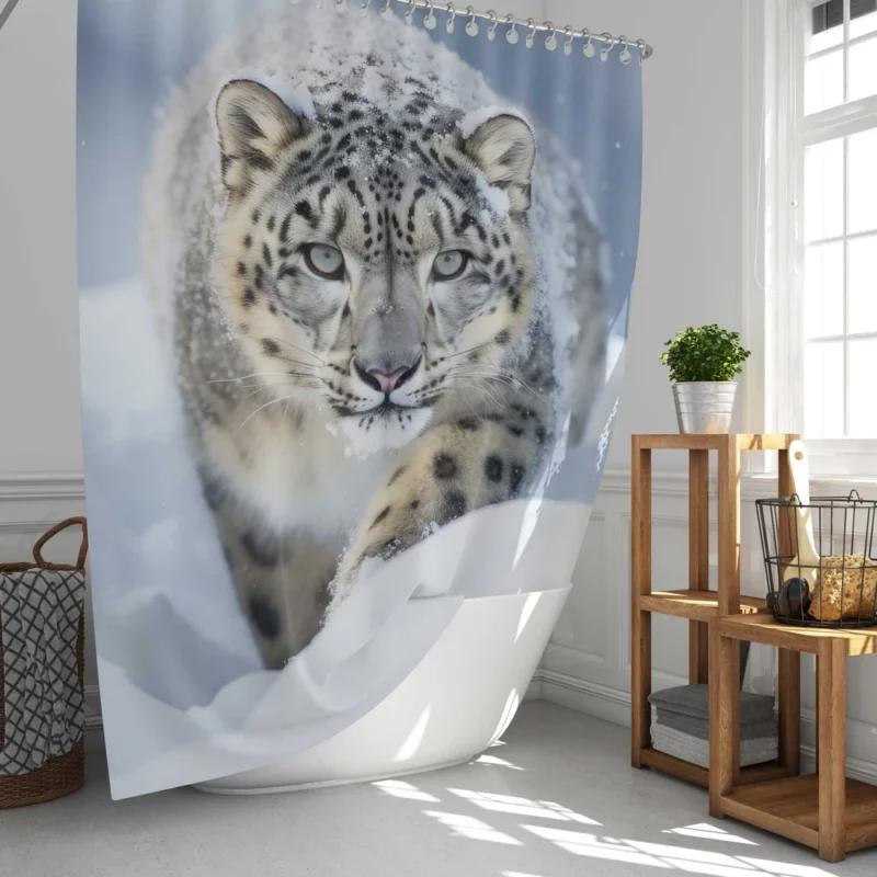 Snow Leopard Prowling in the Snowstorm Shower Curtain