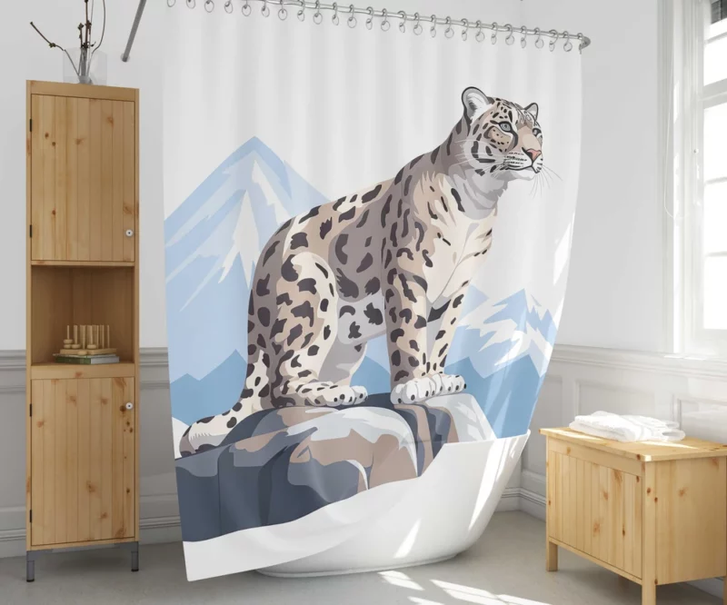 Snow Leopard in 2D Illustration Shower Curtain 1