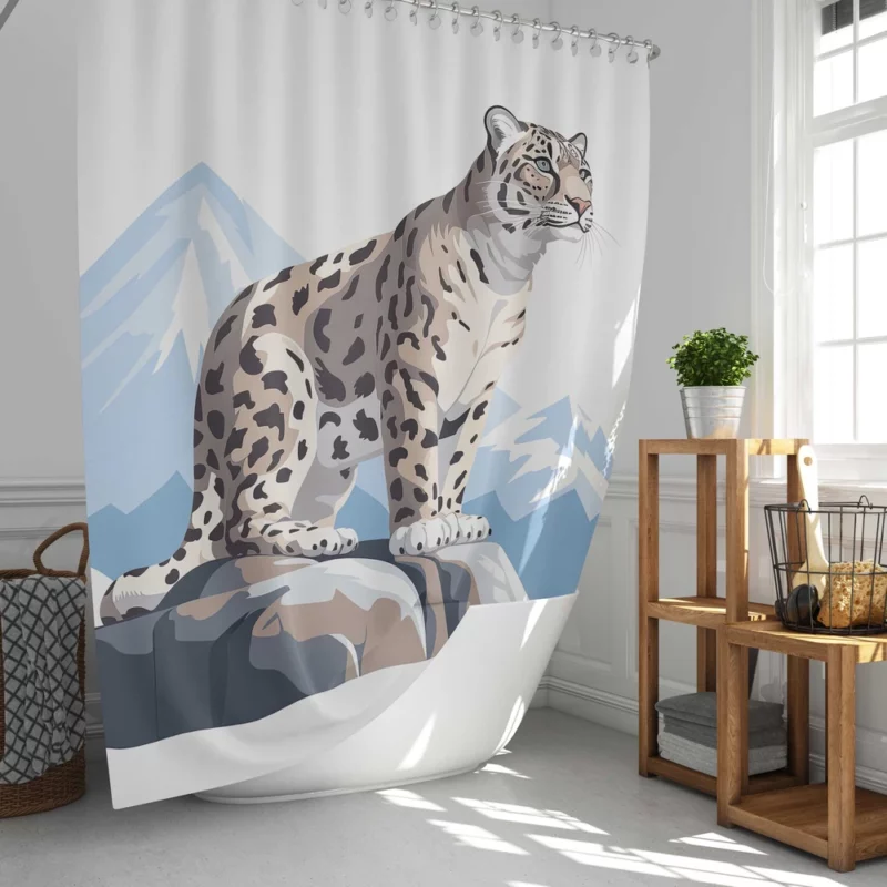 Snow Leopard in 2D Illustration Shower Curtain