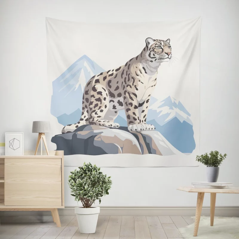 Snow Leopard in 2D Illustration Wall Tapestry
